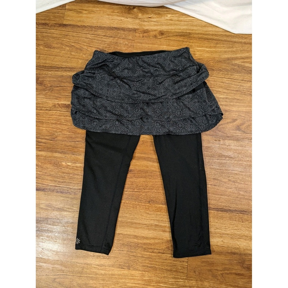 Athleta Womens Grey Black Geometric Ruffle Skapri Skirted Leggings Stle 581503 S